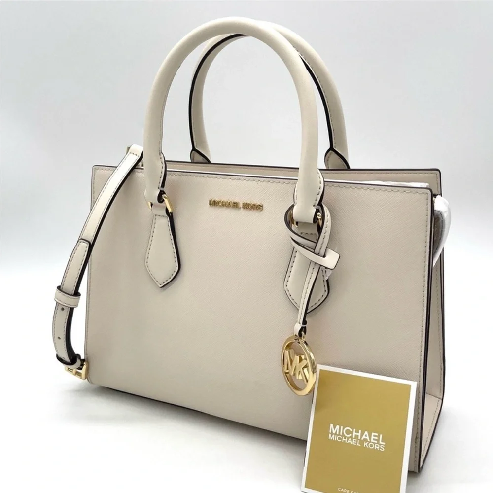 Michael Kors Sheila Medium Satchel Crossbody Bag Light Cream